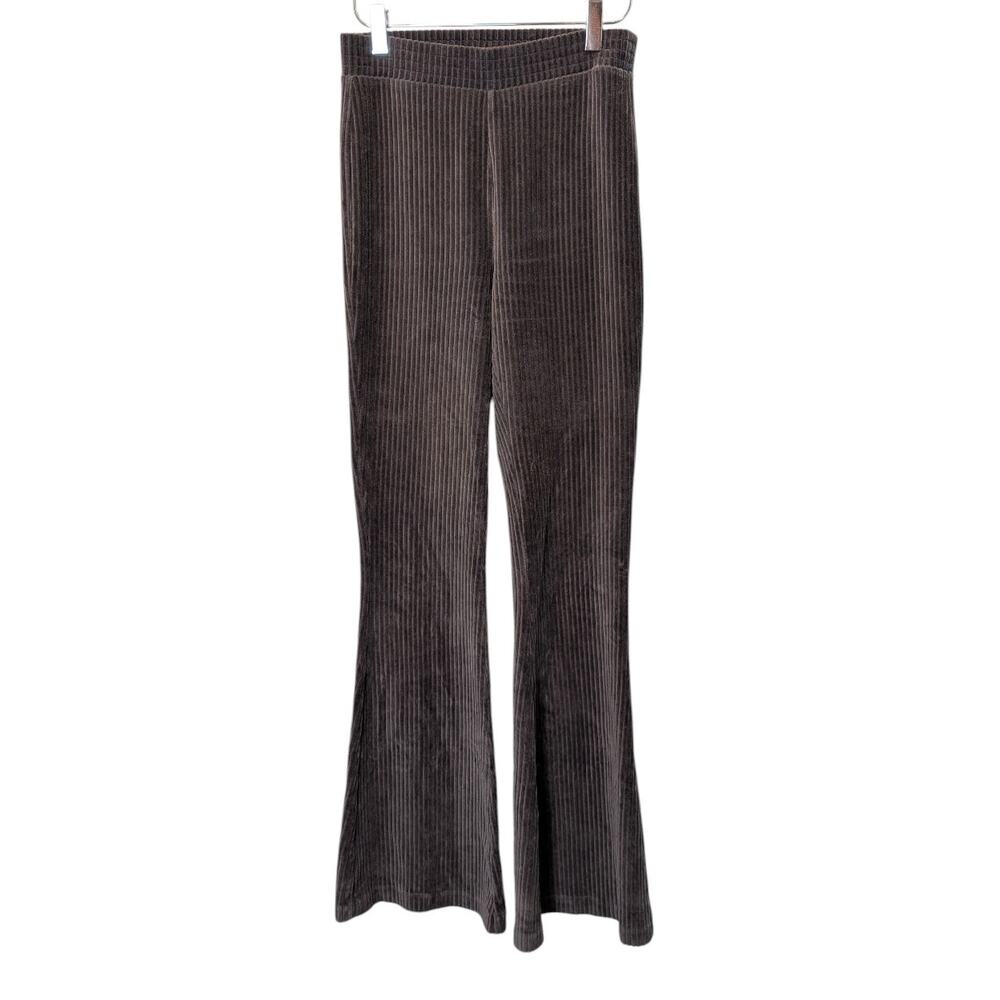 Aerie Womens Sz XS Grey Ribbed Velvet Flare Corduroy Pants Pull On Elastic Waist